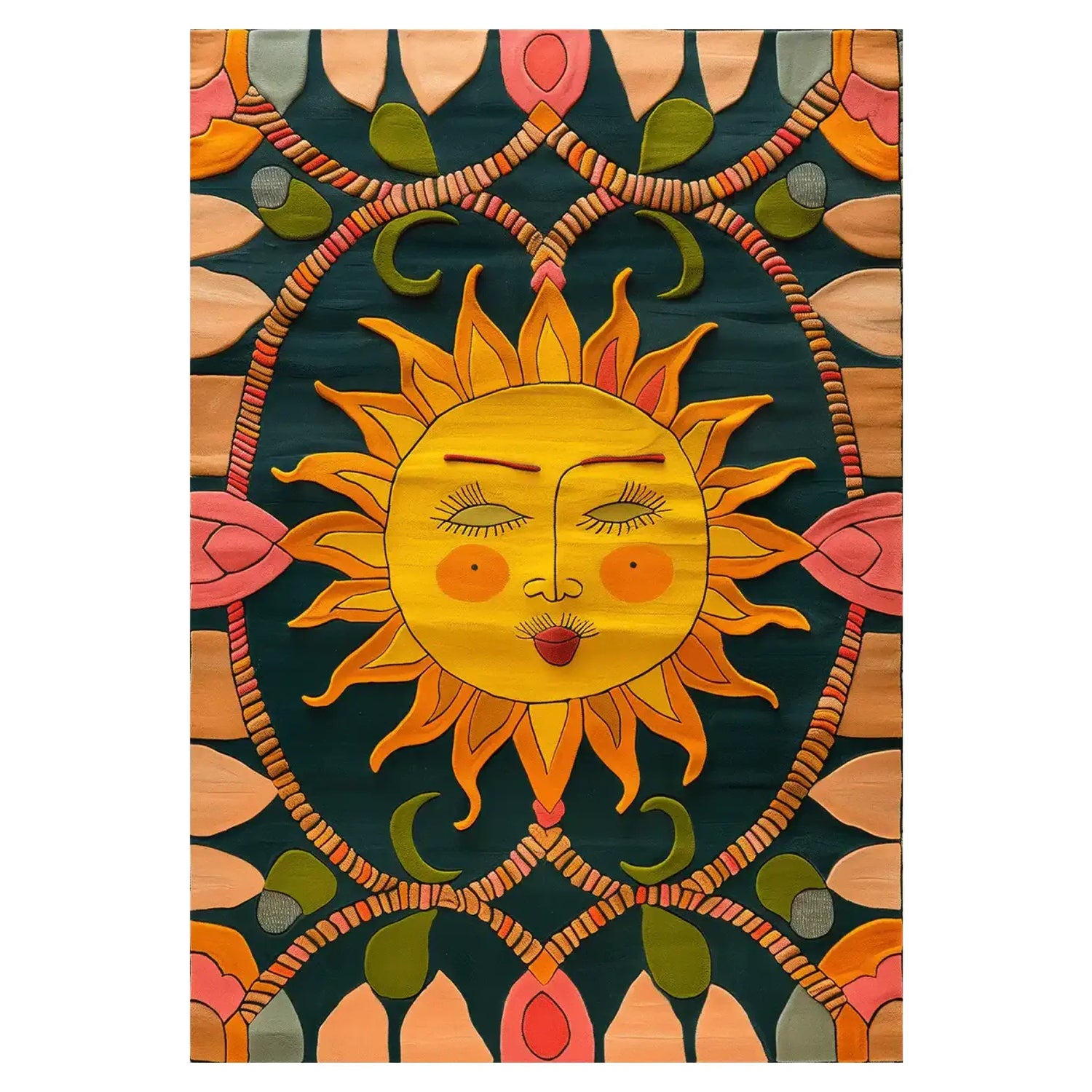Solar Folk Art Hand Tufted Wool Rug