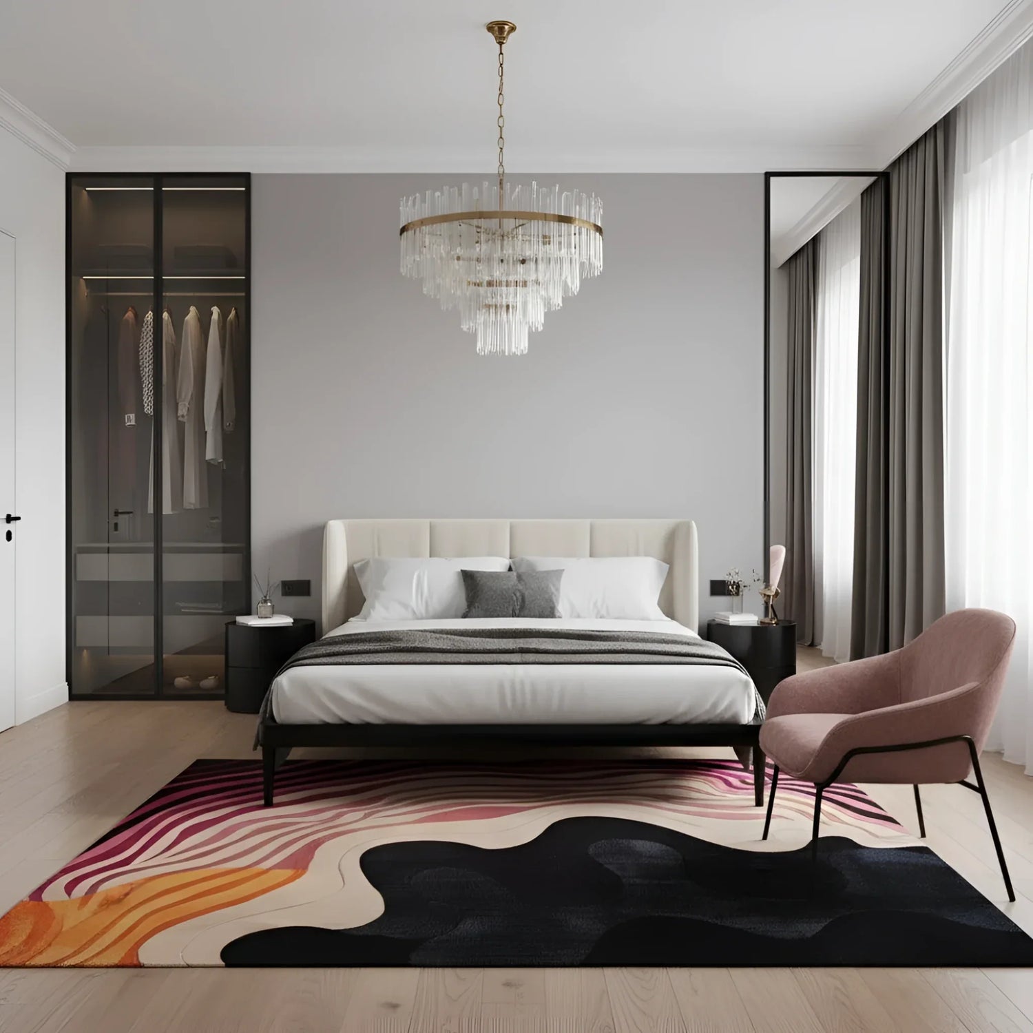 Striped and Wavy Hand Tufted Rug 