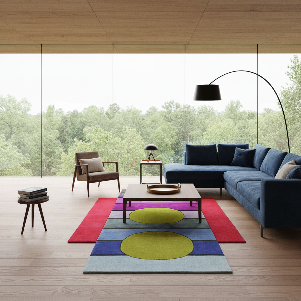 Three Suns and Rainbows Hand Tufted Wool Rug