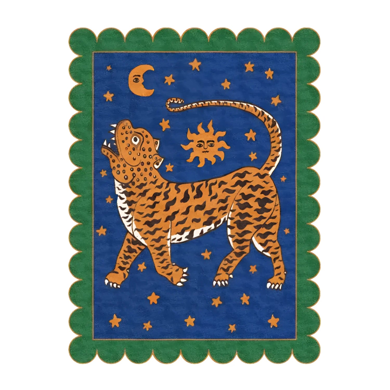 Tibetan Tiger Starry Night Scallop Hand Tufted Wool Rug