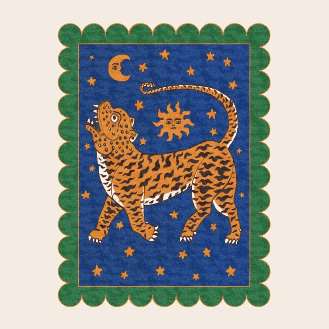Tibetan Tiger Starry Night Scallop Hand Tufted Wool Rug