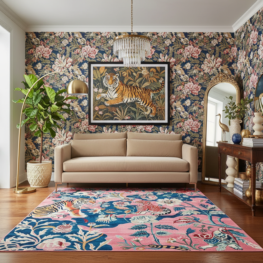 Tigers in Bloom Hand Tufted Rug