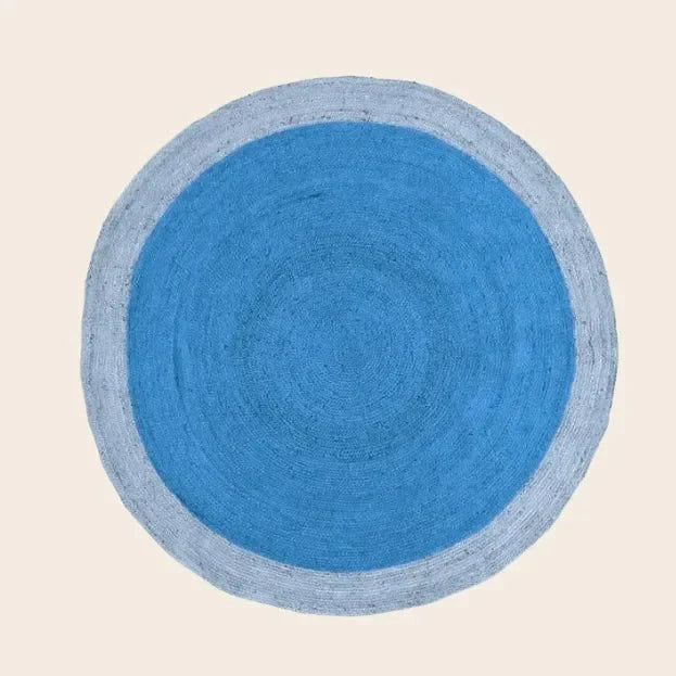 Two Toned Blue Round Jute Rug