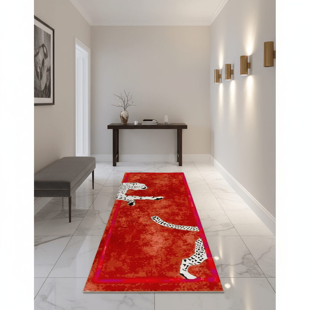 Walking Wild Cat Leopard on Silk Road Hand Tufted Wool Rug 5ft 2 - 1001 Knots