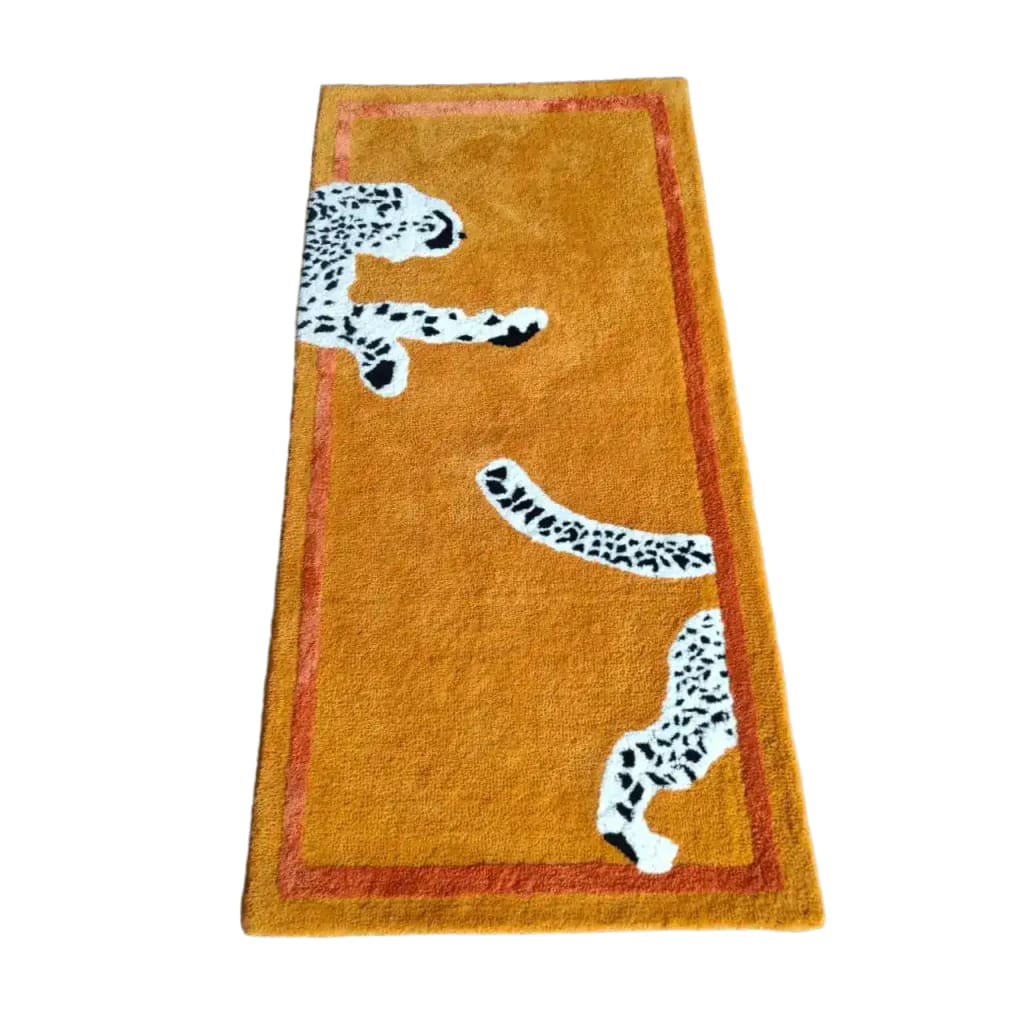 Walking Wild Cat Leopard on Silk Road Hand Tufted Wool Rug - Gold Lush Brown