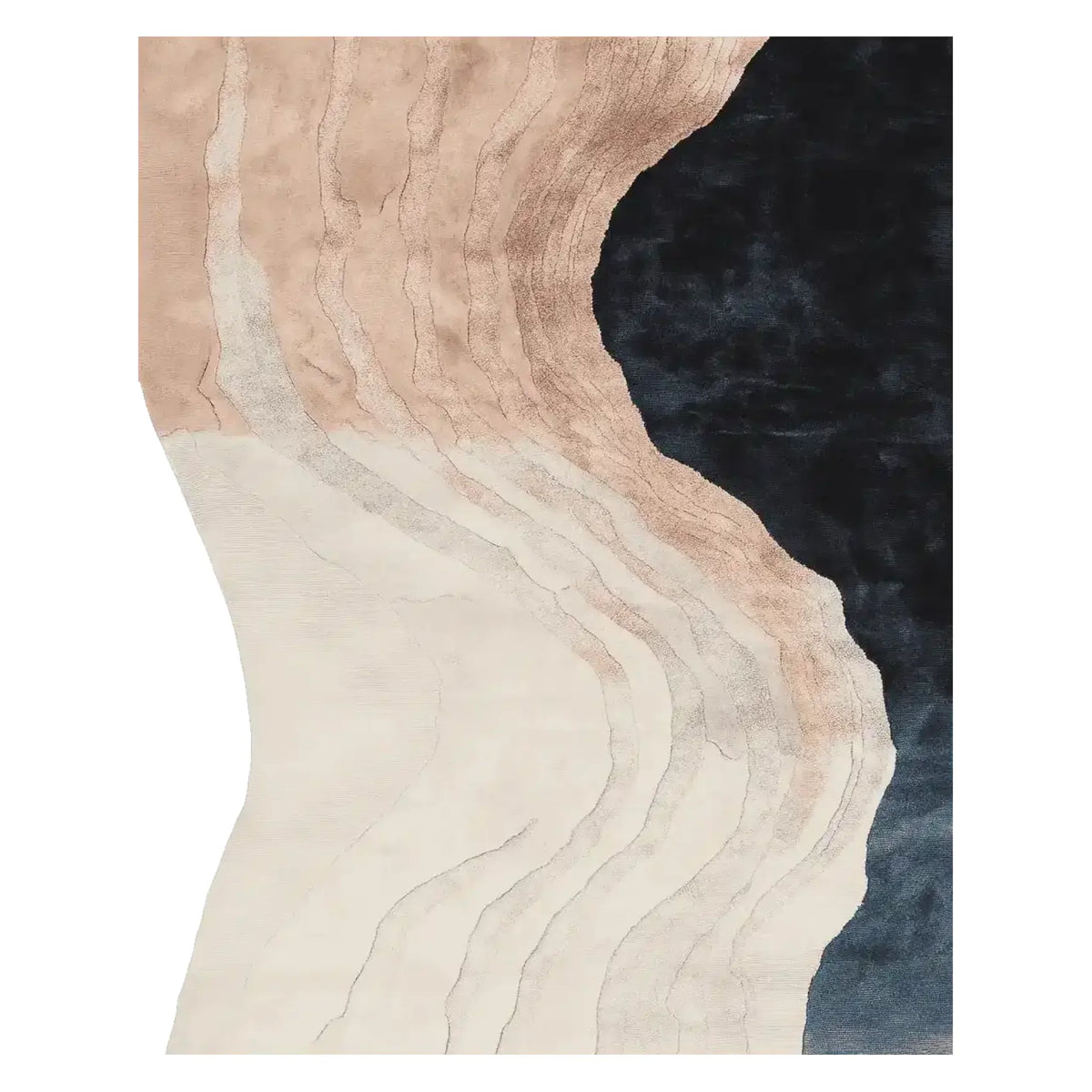 Abstract art piece with wavy lines in beige, brown, and black on a white background