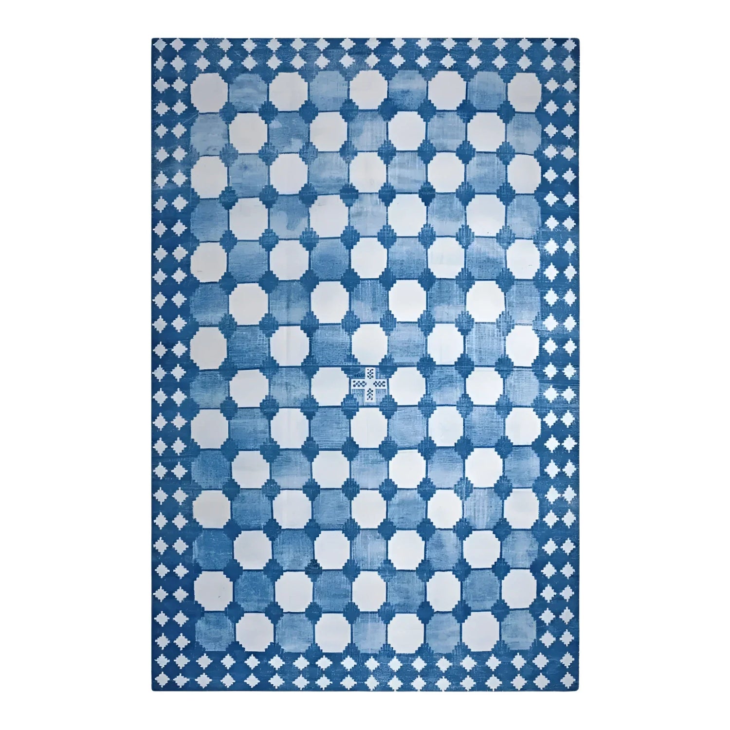 White and Blue Classic Dhurrie Cotton Rug