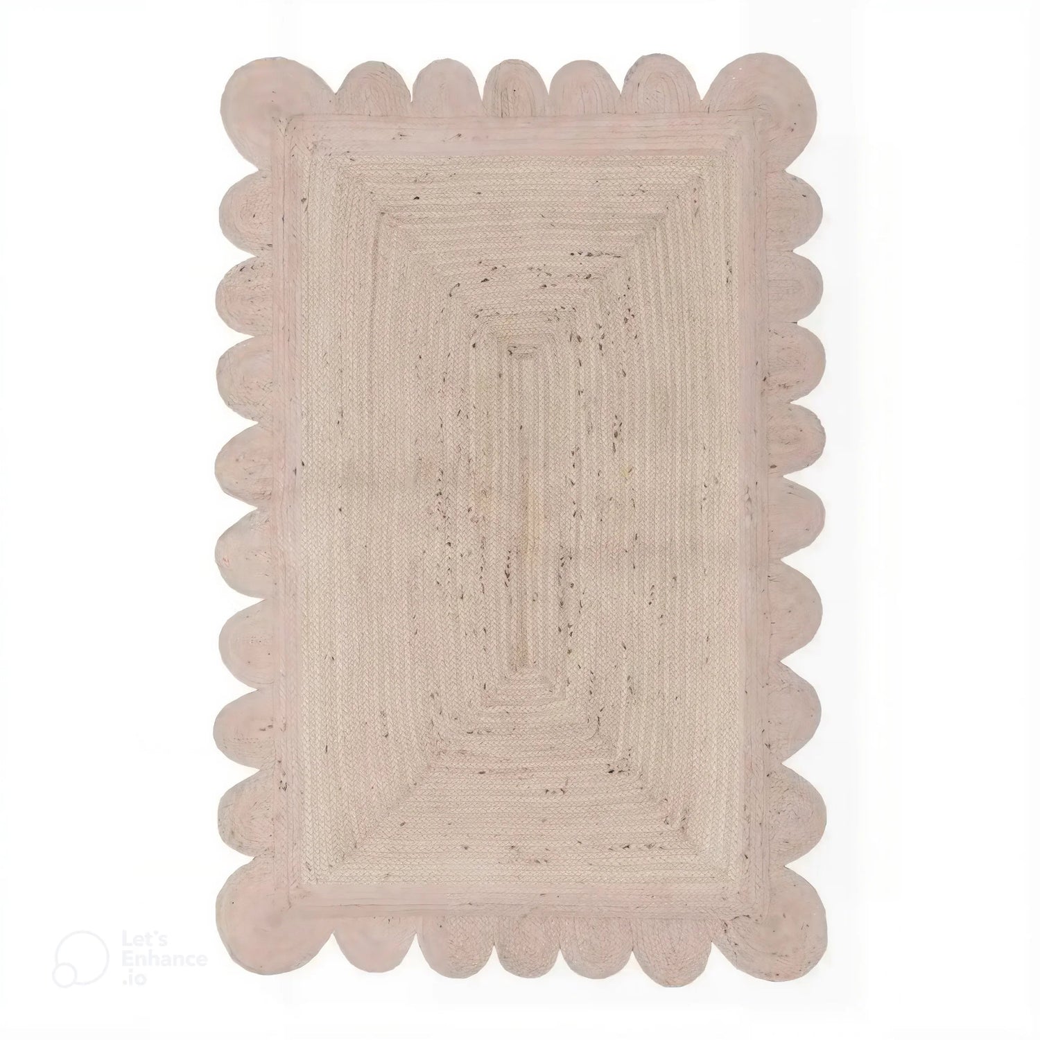 White Wash Handmade Scalloped Jute Area Rug – 2 x 3 ft for Living Room