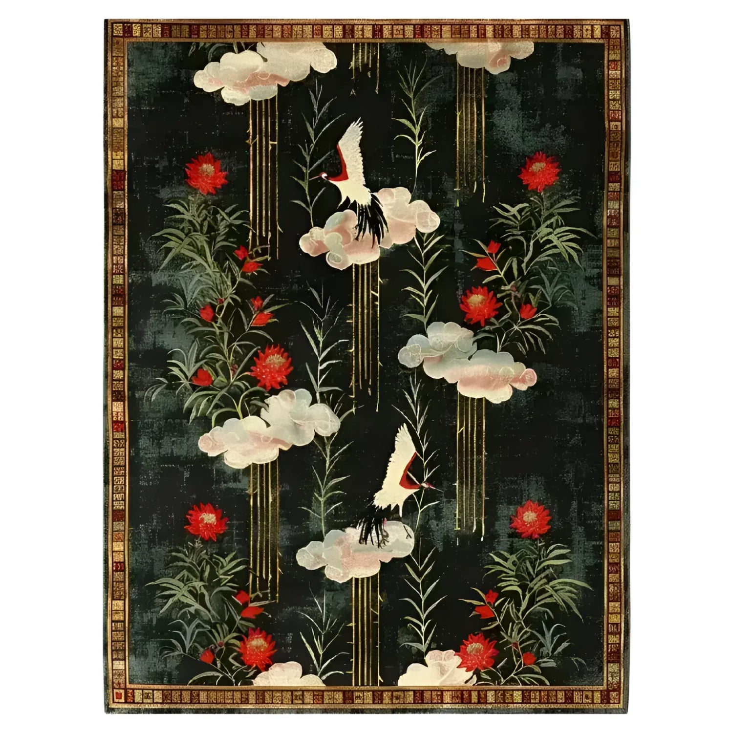 White Wings & Crimson Petals Hand Tufted Rug