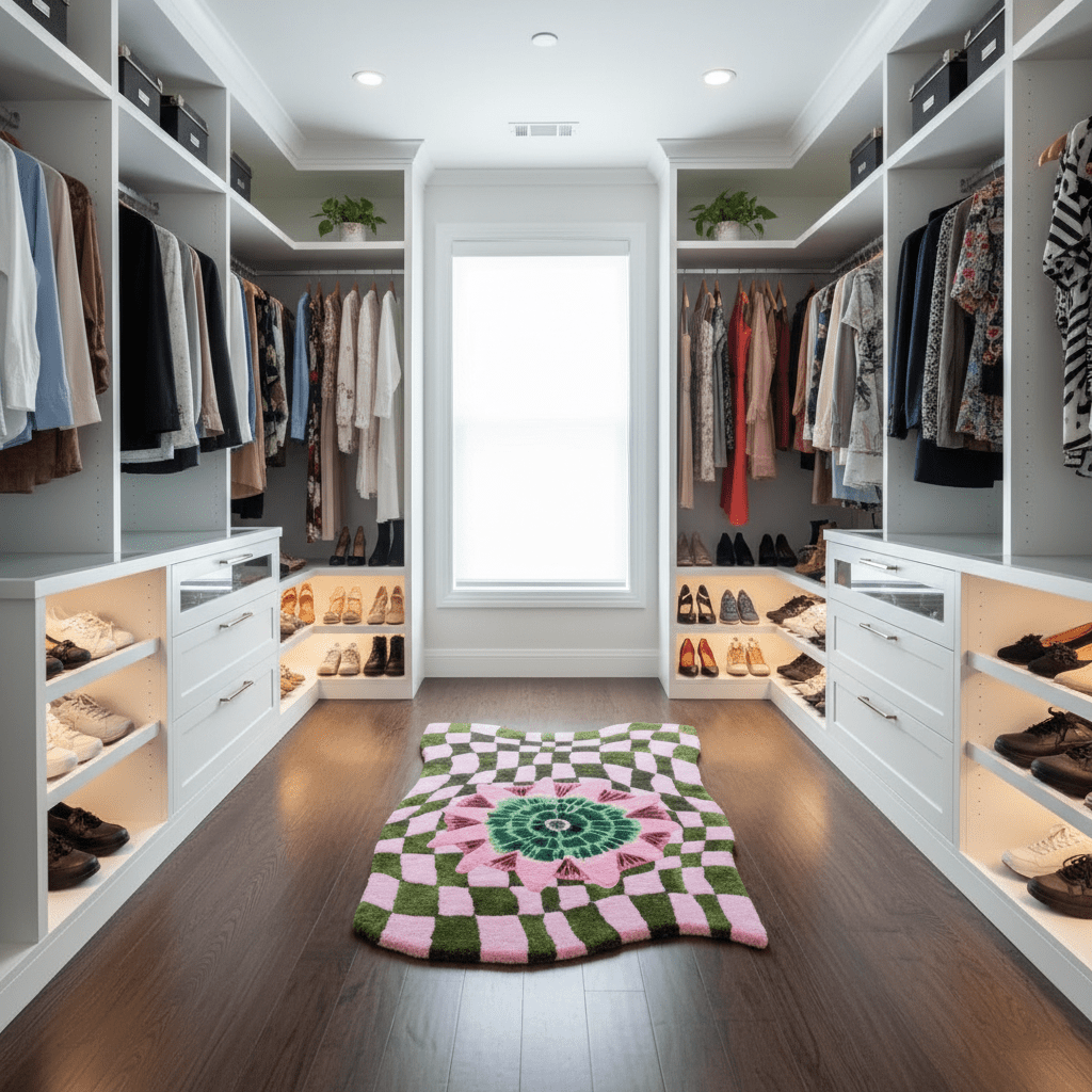 Wild Flower Wavy Checker Hand Tufted Wool Rug 2 - 1001 Knots