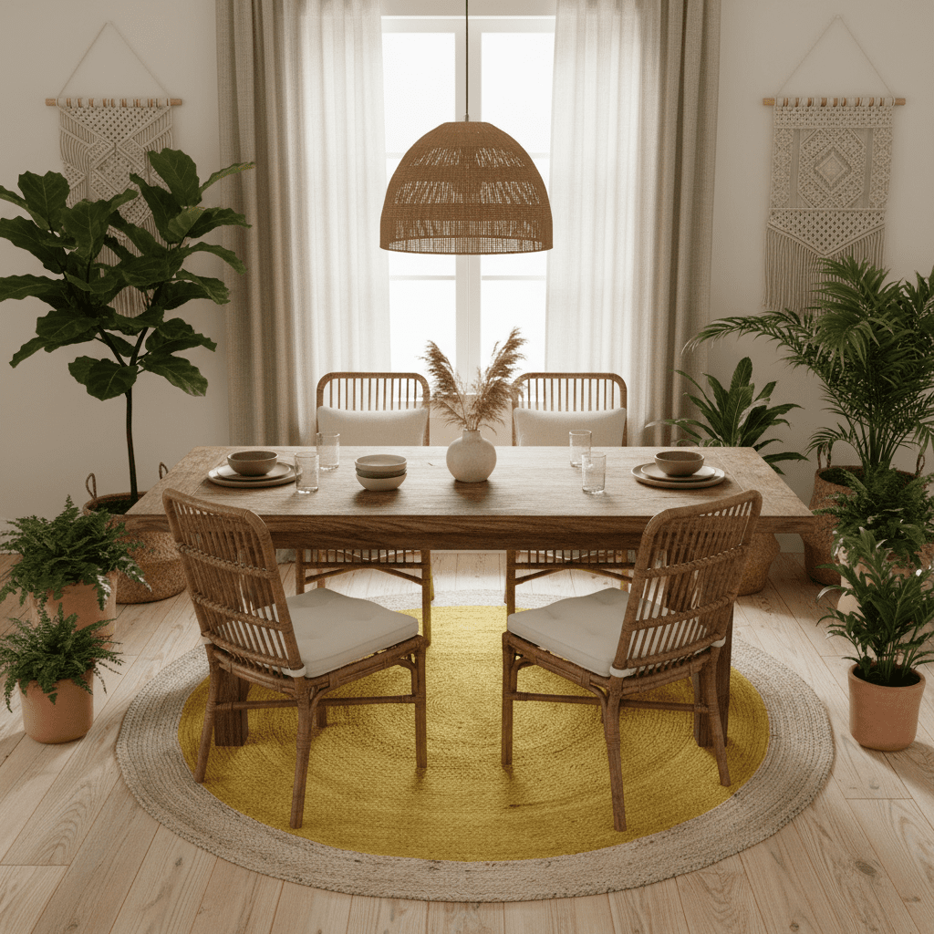Yellow Round Jute Rug
